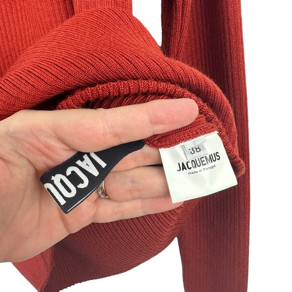 JACQUEMUS Brick Red Rust Orange Ribbed Collared Fitted Sweater 100% Wool US M 6 - Picture 9 of 16